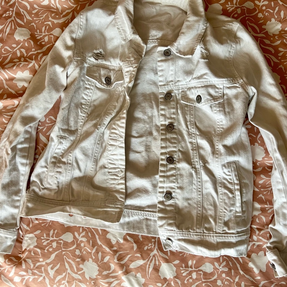 White Distressed Jean Jacket